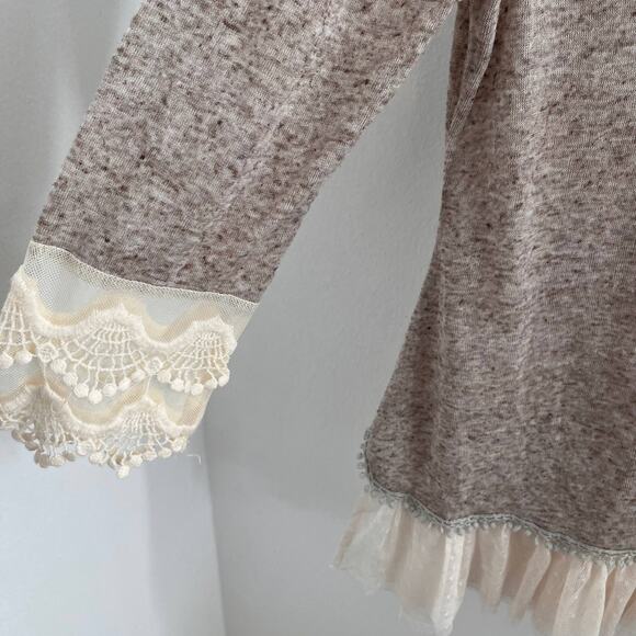 Areve Cardigan Womens Medium Beige Fairycore Cottagecore Sweater Romantic Linen - Picture 4 of 10